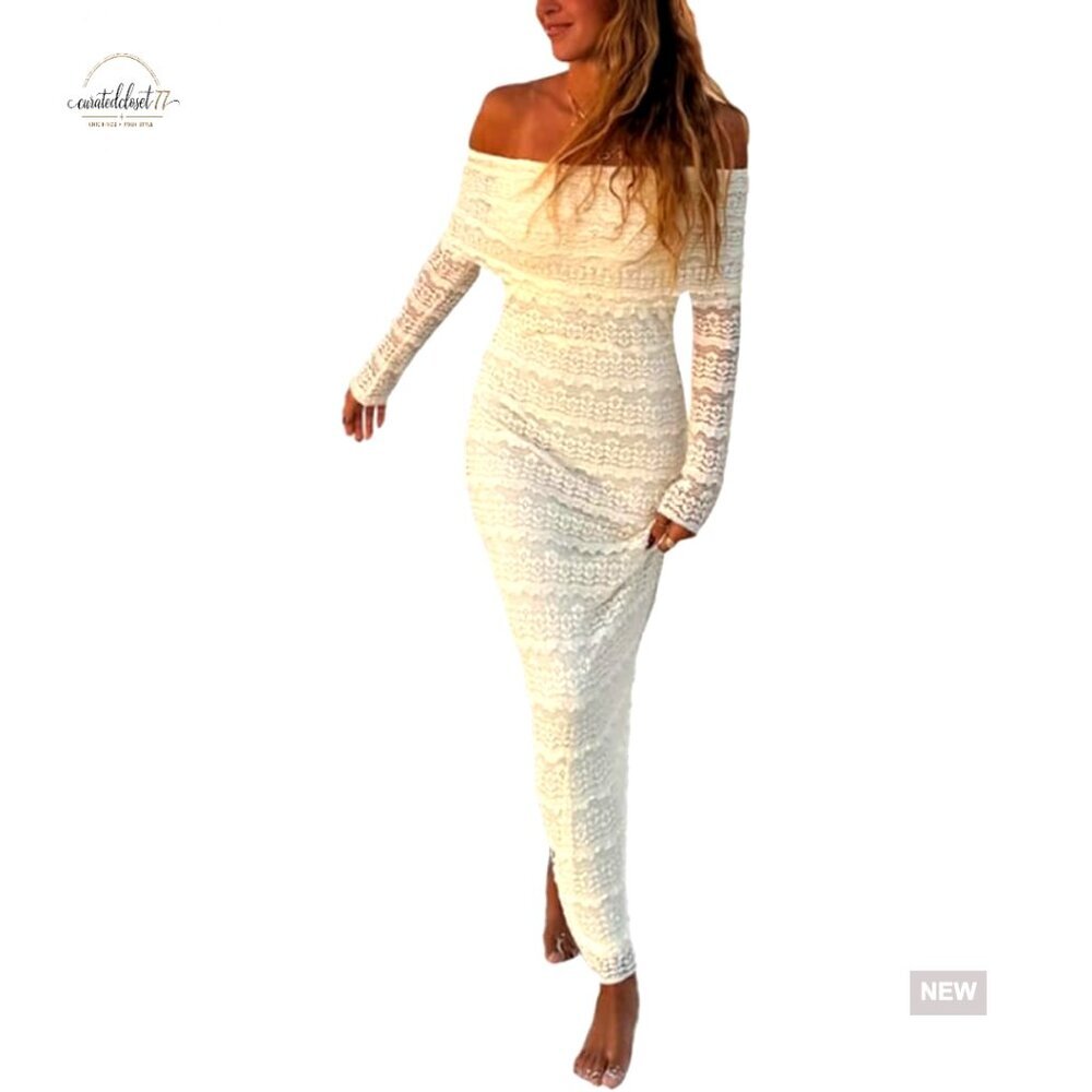 Lace Off Shoulder Maxi Formal Dress Bodycon Wedding Guest Party